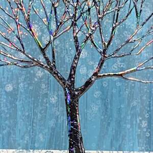 Winter Glow 1, mixed media tree painting by Sarah Moffat | Effusion Art Gallery + Cast Glass Studio, Invermere BC