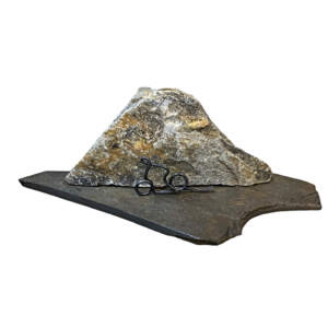 Chasing Freedom, mixed media cyclist sculpture by Paul Reimer | Effusion Art Gallery + Cast Glass Studio, Invermere BC