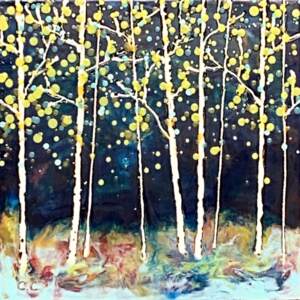 Did You Get Wet?, encaustic landscape painting by Catharine Clarke | Effusion Art Gallery + Cast Glass Studio, Invermere BC