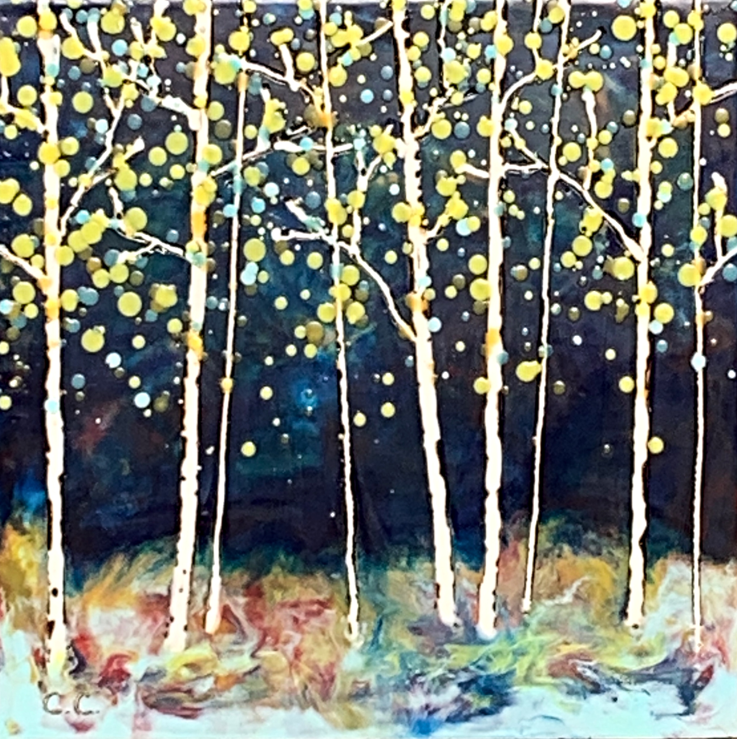 Did You Get Wet?, encaustic landscape painting by Catharine Clarke | Effusion Art Gallery + Cast Glass Studio, Invermere BC