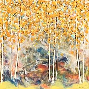 I Got Back Up, encaustic fall landscape painting by Catharine Clarke | Effusion Art Gallery + Cast Glass Studio, Invermere BC
