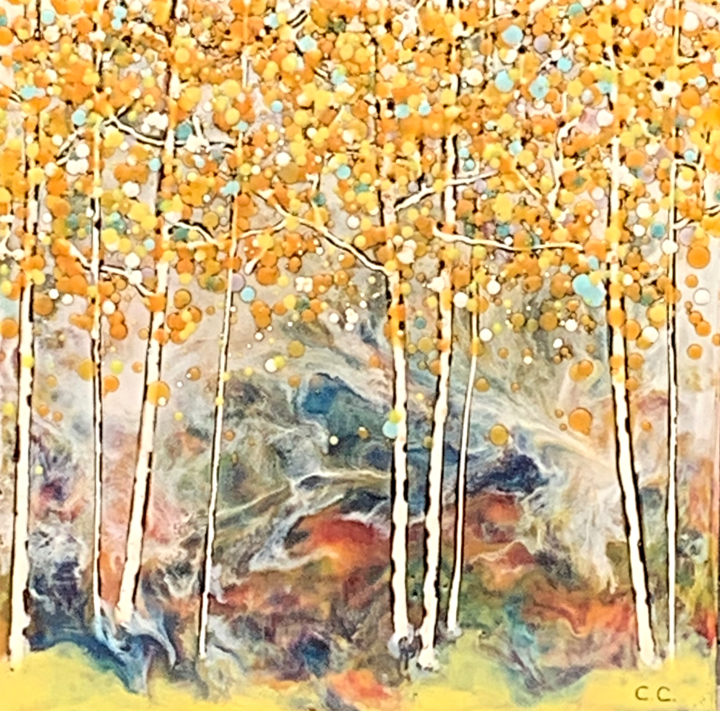 I Got Back Up, encaustic fall landscape painting by Catharine Clarke | Effusion Art Gallery + Cast Glass Studio, Invermere BC
