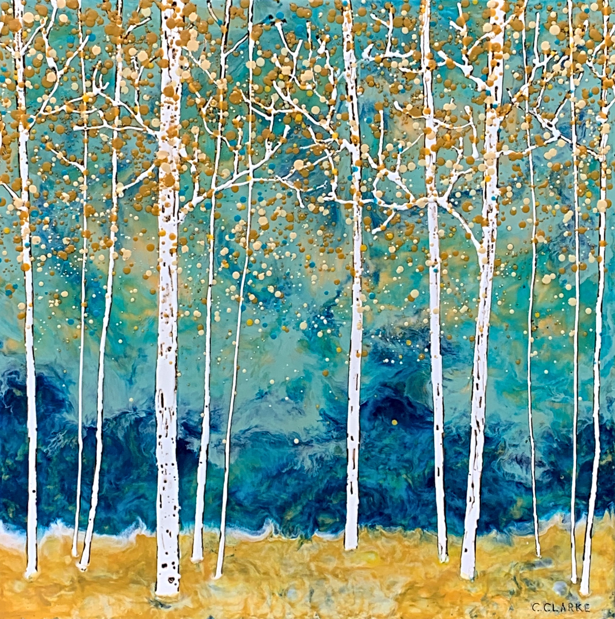 Lead the Way Harry 20090, original encaustic autumn tree painting by Canadian artist Catharine Clarke at Effusion Art Gallery in Invermere, BC.