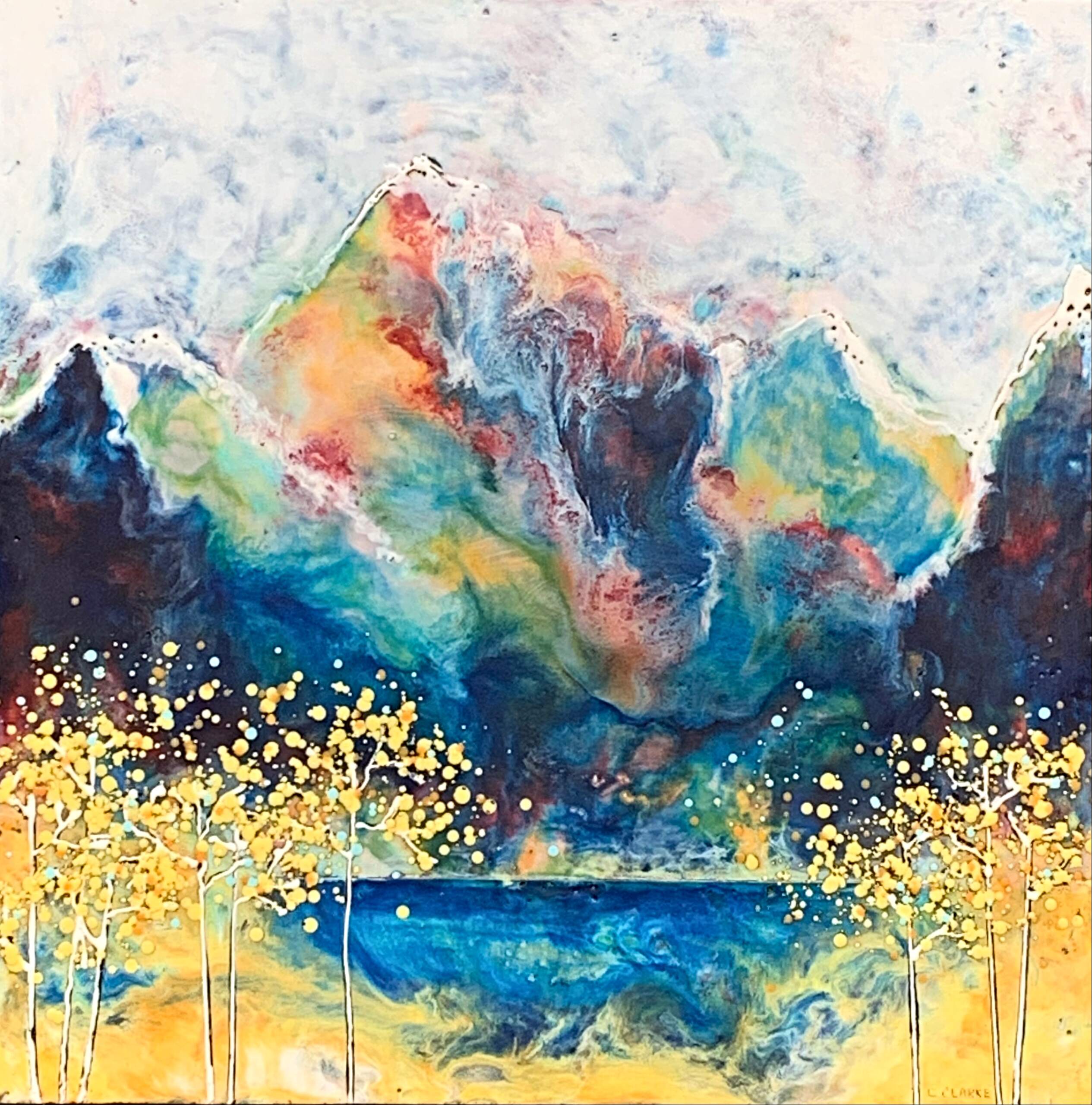 You Can't Quit Now, encaustic fall landscape painting by Catharine Clarke | Effusion Art Gallery + Cast Glass Studio, Invermere BC