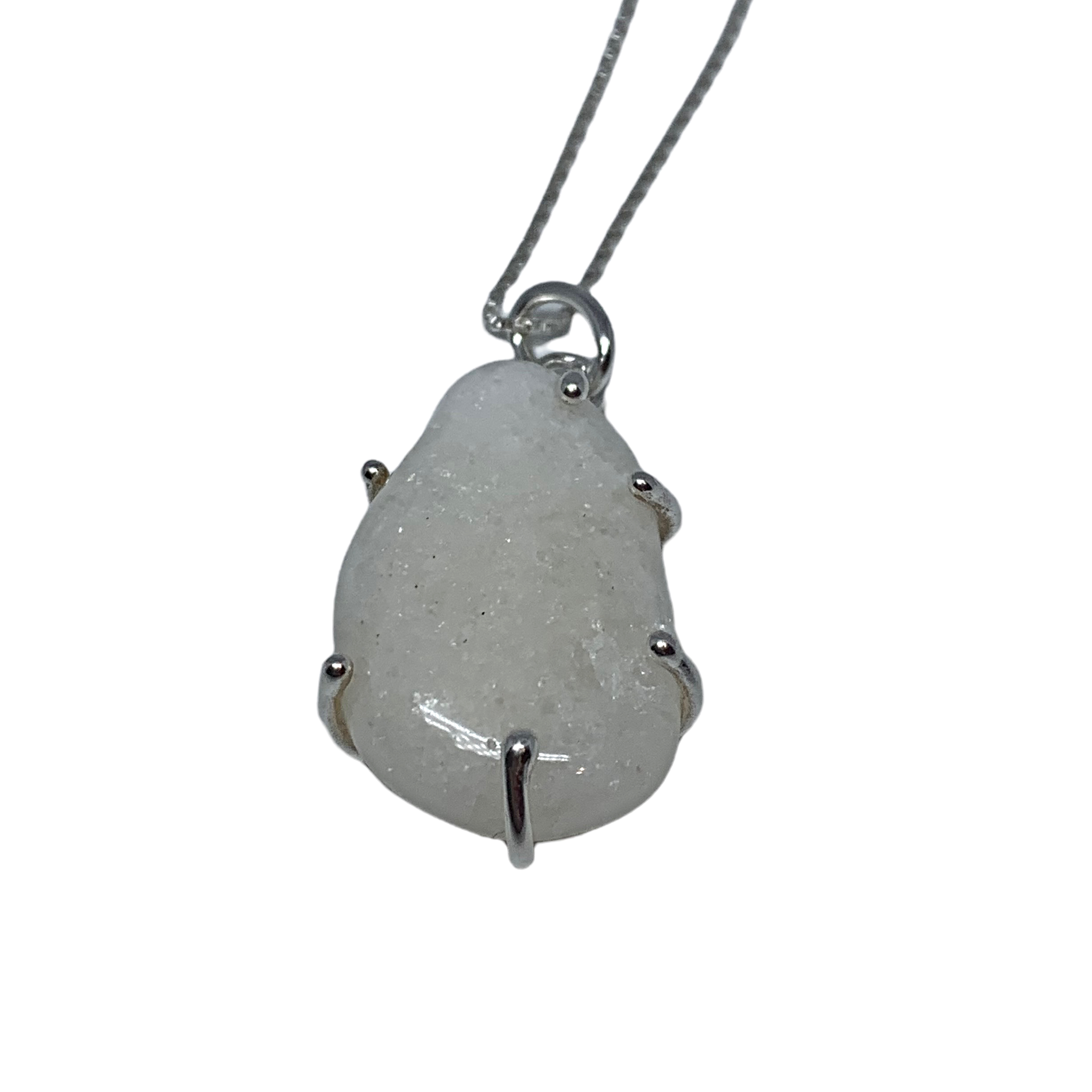 Locally handmade silver + white quartz necklace by A&R Jewellery | Effusion Art Gallery + Cast Glass Studio, Invermere BC
