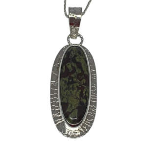 Locally handmade silver + dragon's blood jasper necklace by A&R Jewellery | Effusion Art Gallery + Cast Glass Studio, Invermere BC
