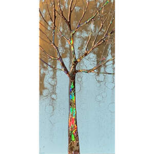 Robin's Egg 2, mixed media holographic tree painting by Sarah Moffat | Effusion Art Gallery + Cast Glass Studio, Invermere BC