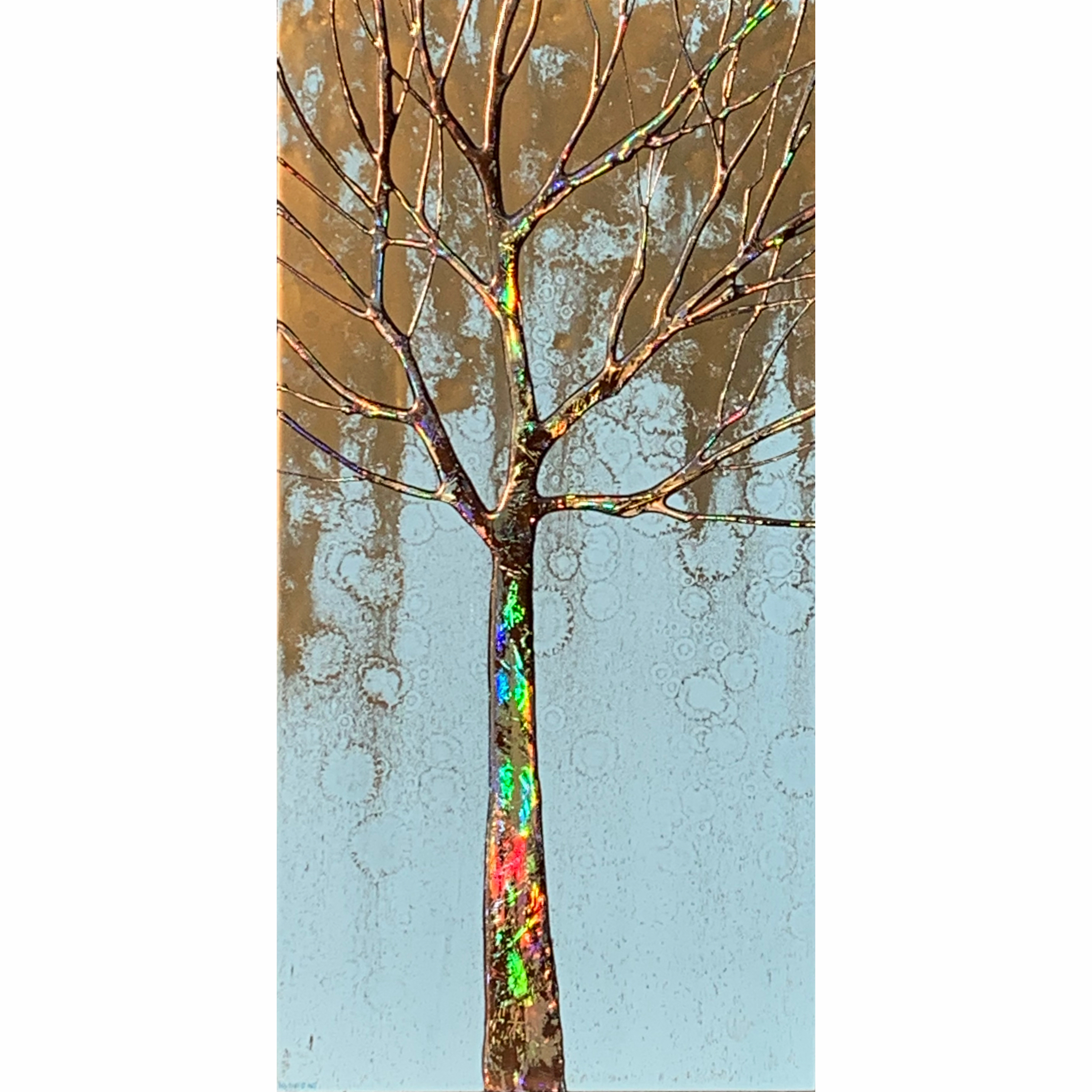 Robin's Egg 2, mixed media holographic tree painting by Sarah Moffat | Effusion Art Gallery + Cast Glass Studio, Invermere BC