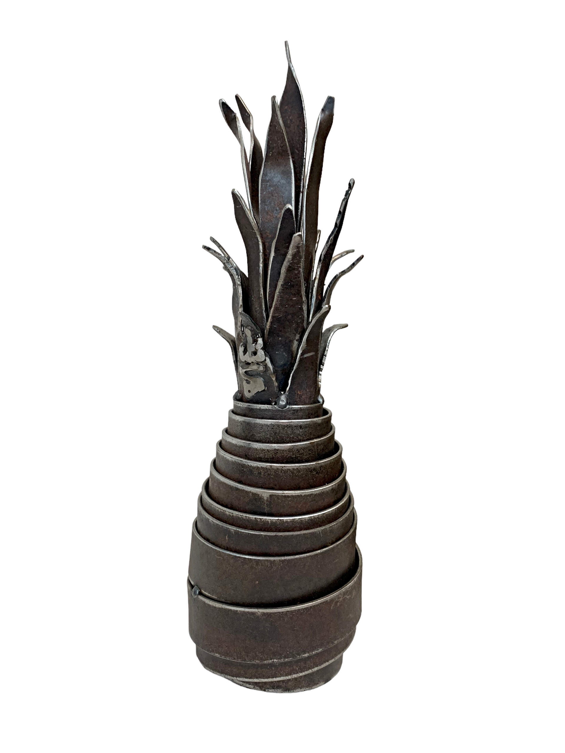 Bouncy Pineapple 1, salvaged metal pineapple sculpture by Wendy Stone | Effusion Art Gallery + Cast Glass Studio, Invermere BC