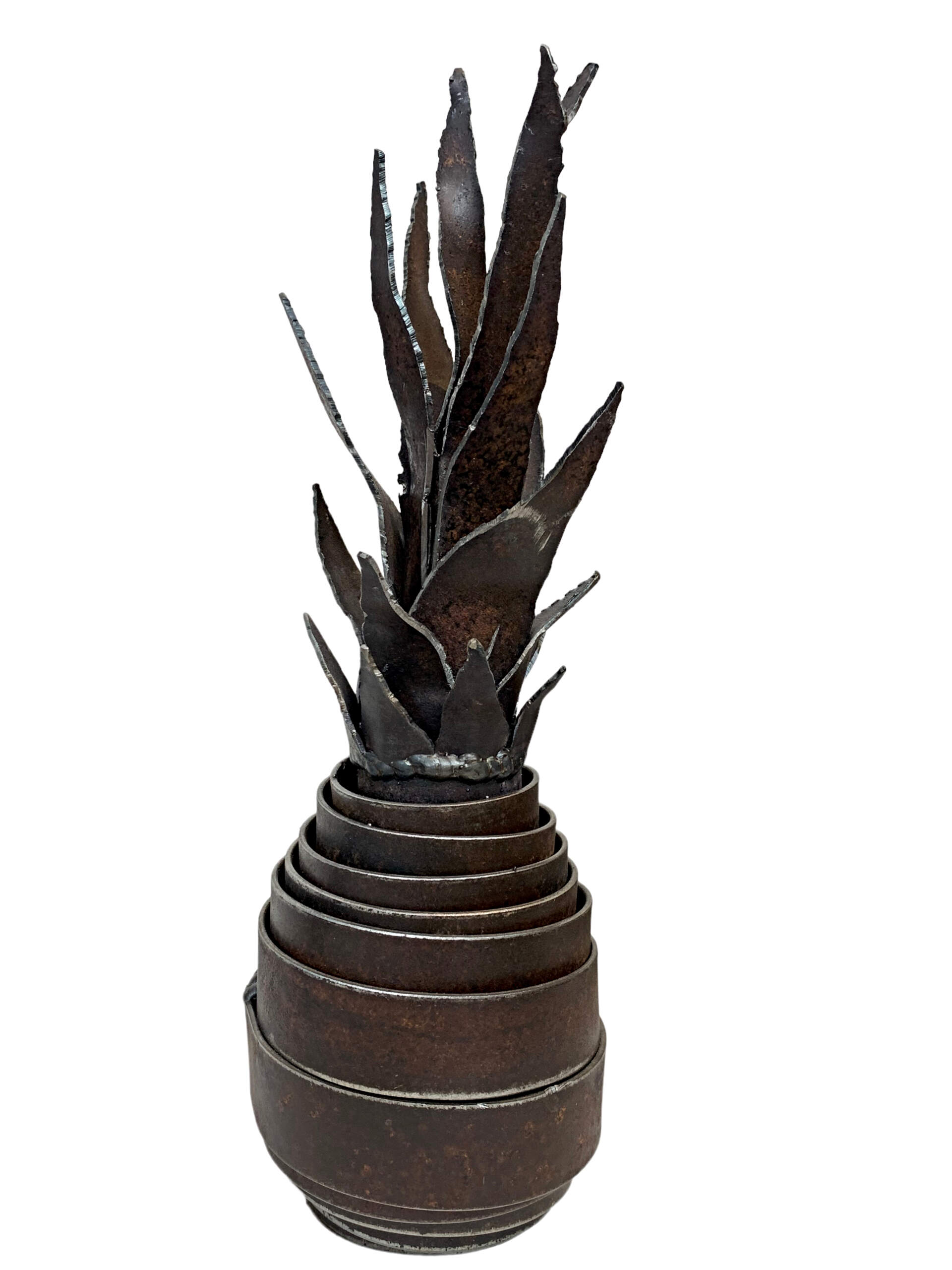 Bouncy Pineapple 2, salvaged metal pineapple sculpture by Wendy Stone | Effusion Art Gallery + Cast Glass Studio, Invermere BC