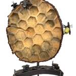 Buzz, salvaged metal and spruce wood bee hive + honeycomb sculpture by Wendy Stone | Effusion Art Gallery + Cast Glass Studio, Invermere BC