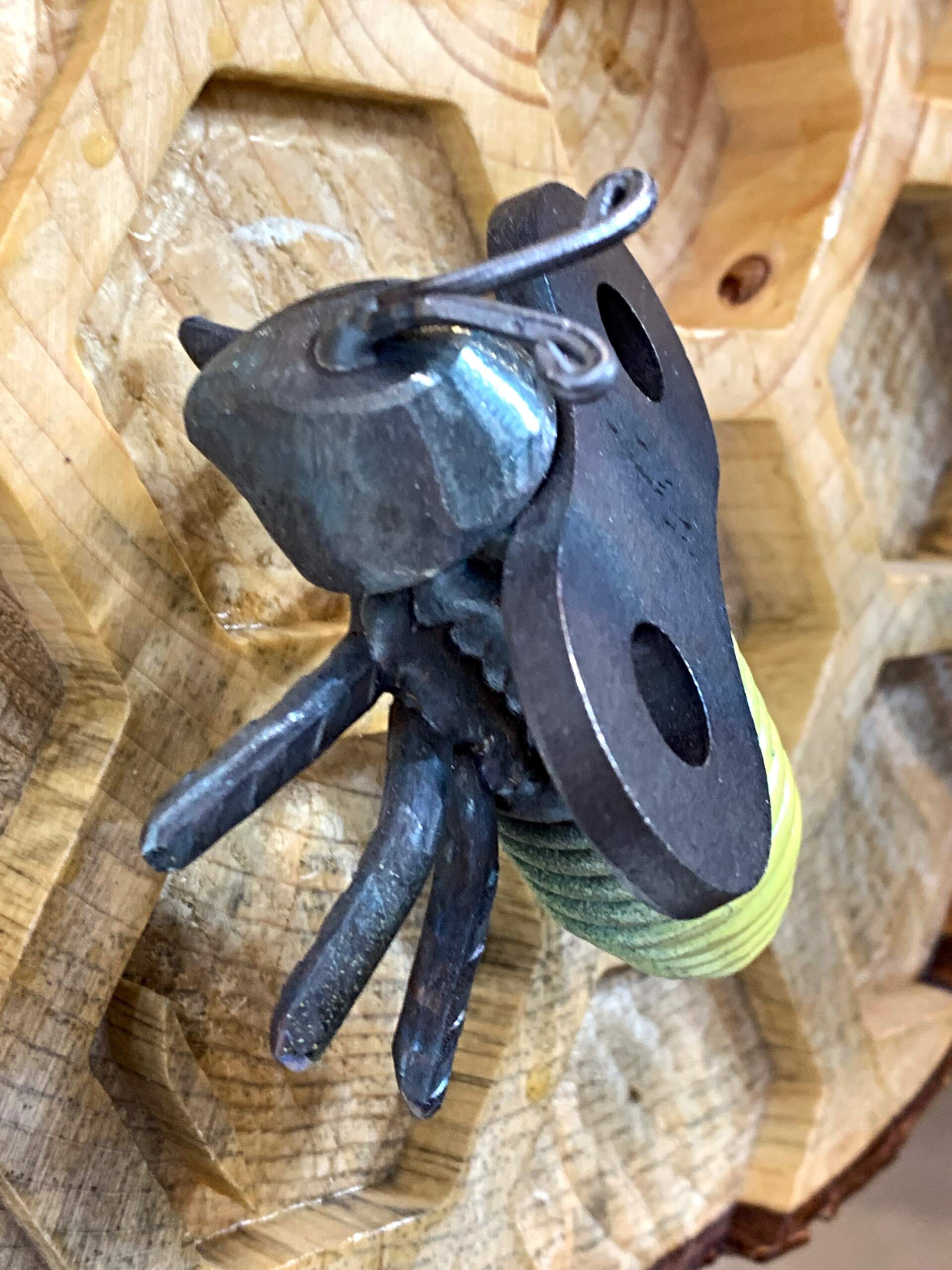 Buzz, salvaged metal and spruce wood bee hive + honeycomb sculpture by Wendy Stone | Effusion Art Gallery + Cast Glass Studio, Invermere BC