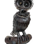 Richard, salvaged metal owl sculpture by Wendy Stone | Effusion Art Gallery + Cast Glass Studio, Invermere BC