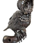 Richard, salvaged metal owl sculpture by Wendy Stone | Effusion Art Gallery + Cast Glass Studio, Invermere BC