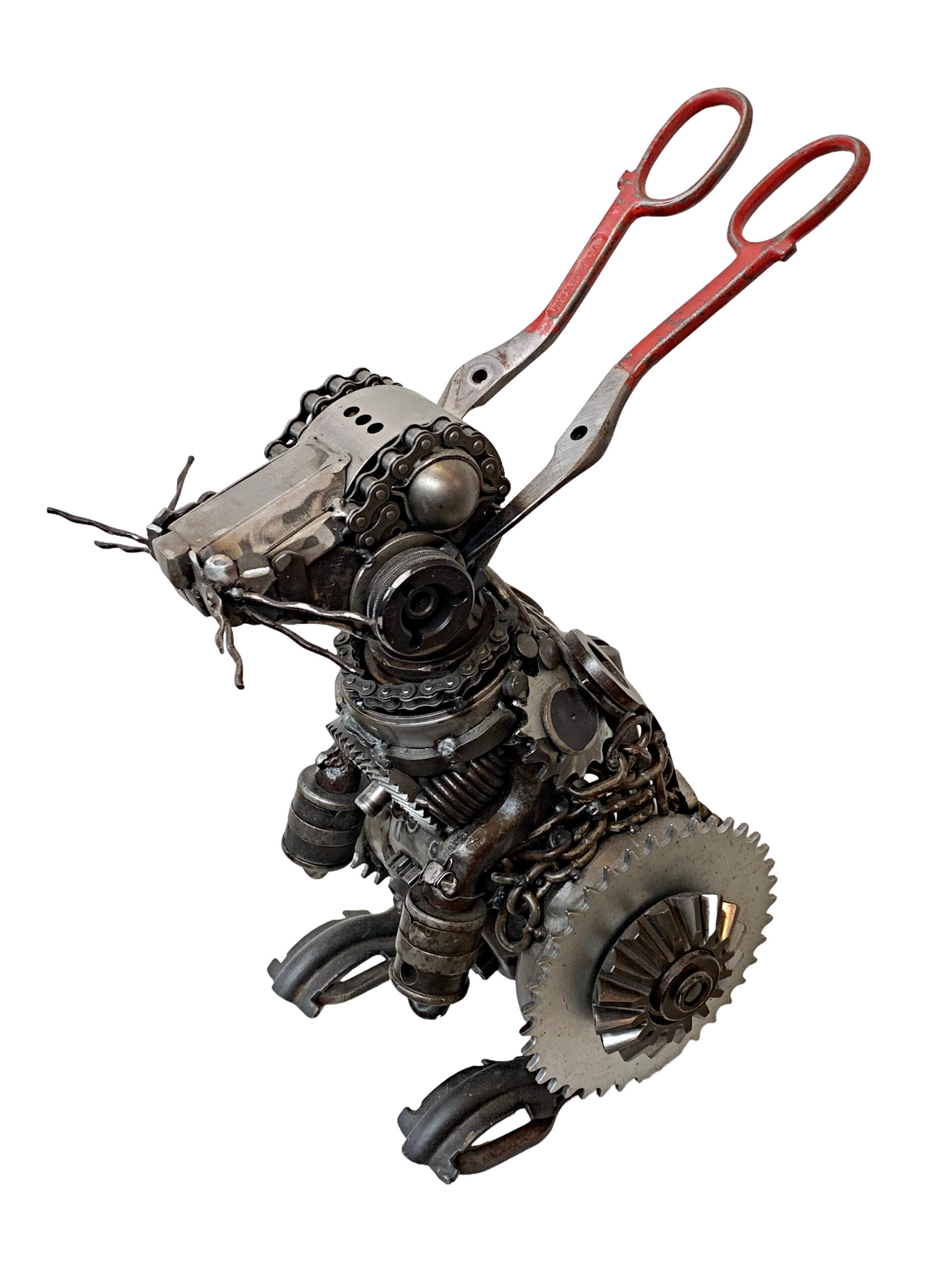 Sheer Joy, salvaged metal bunny sculpture by Wendy Stone | Effusion Art Gallery + Cast Glass Studio, Invermere BC