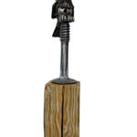 Snack Size, salvaged metal and telephone pole wood owl sculpture by Wendy Stone | Effusion Art Gallery + Cast Glass Studio, Invermere BC