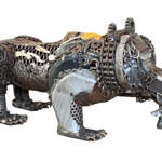 The View From Here, reclaimed metal bear and flower sculpture by Wendy Stone | Effusion Art Gallery + Cast Glass Studio, Invermere BC