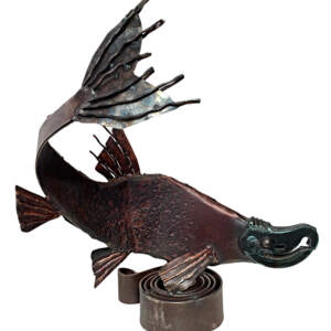 The Sprinter, Reclaimed Metal Sockeye Salmon Sculpture by Wendy Stone | Effusion Art Gallery + Cast Glass Studio, Invermere BC