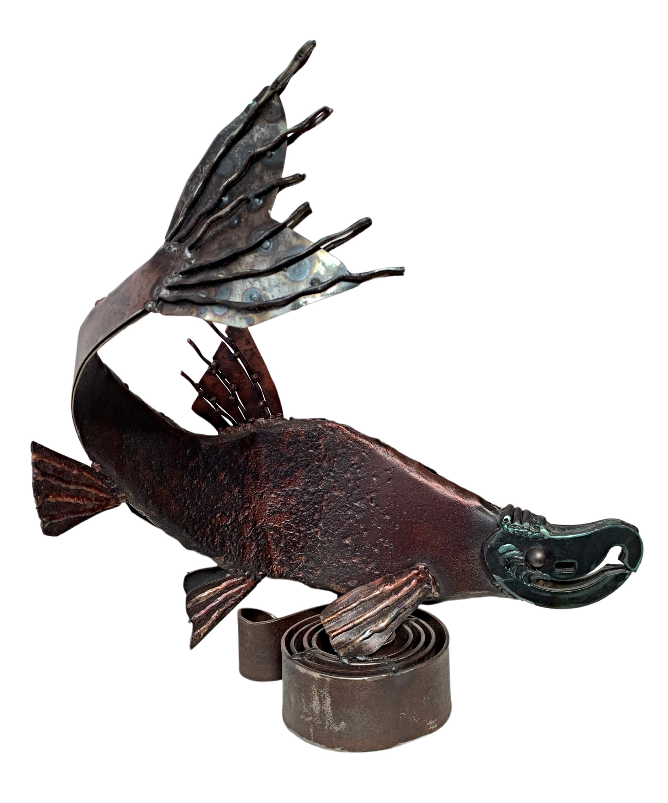 The Sprinter, Reclaimed Metal Sockeye Salmon Sculpture by Wendy Stone | Effusion Art Gallery + Cast Glass Studio, Invermere BC