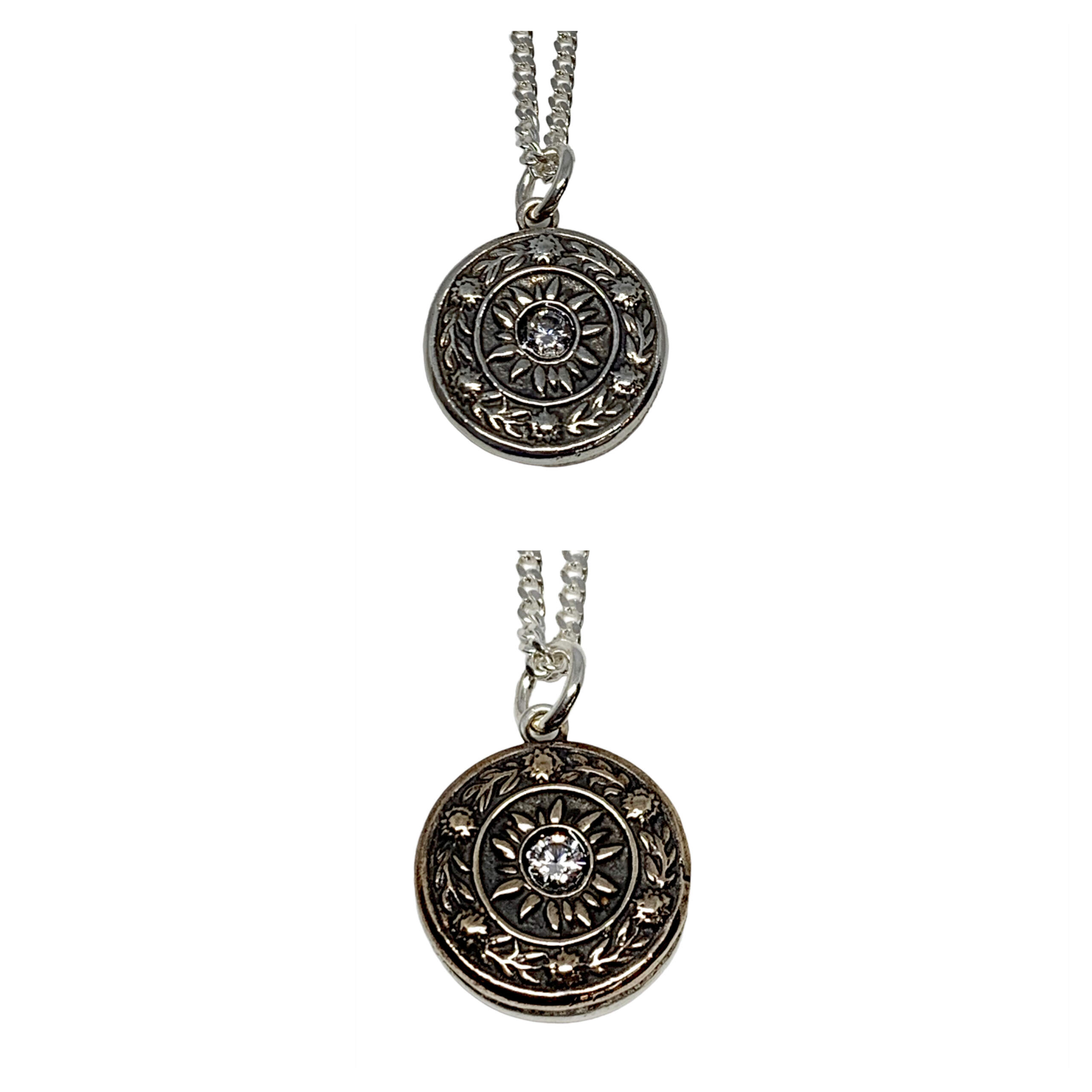 Handmade bronze, sterling silver, + CZ reversible pendant by Karyn Chopik | Effusion Art Gallery + Cast Glass Studio, Invermere BC