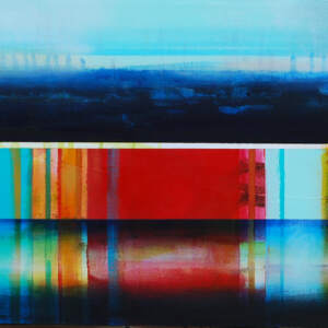 Chapotis de l'eau, mixed media canoe painting by Sylvain Leblanc | Effusion Art Gallery + Cast Glass Studio, Invermere BC