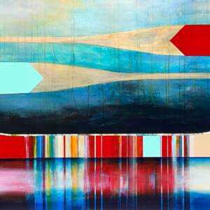 Matin d'automne, mixed media canoe painting by Sylvain Leblanc | Effusion Art Gallery + Cast Glass Studio, Invermere BC