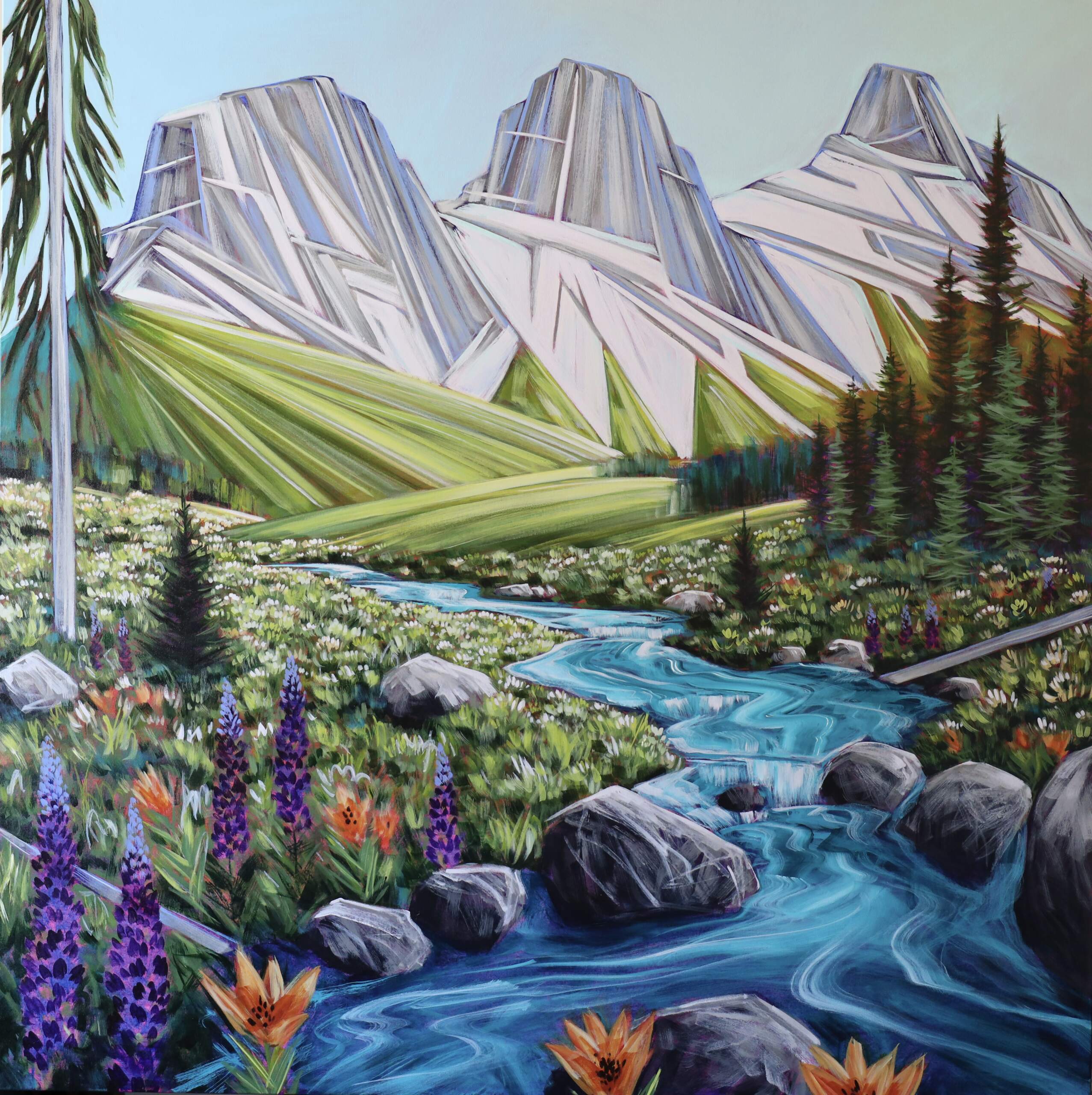Lupin's Paradise, original acrylic landscape painting by Kayla Eykelboom | Effusion Art Gallery + Cast Glass Studio, Invermere BC