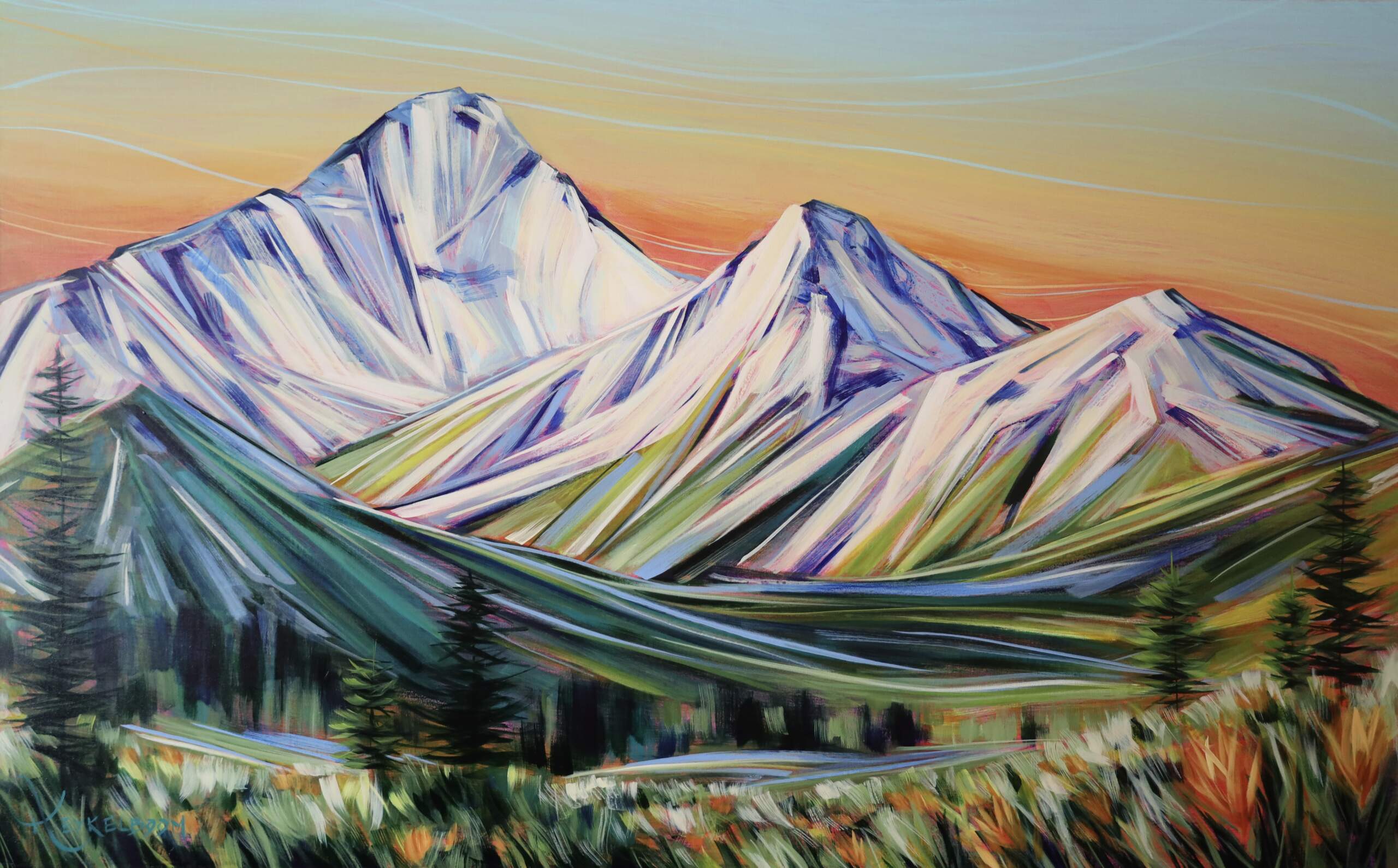 Mount Nelson Seasons of Beauty, original acrylic landscape painting by Kayla Eykelboom | Effusion Art Gallery + Cast Glass Studio, Invermere BC