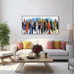 On the Downbeat, original oil cocktail party figures painting by Kimberly Kiel at Effusion Art Gallery in Invermere, BC.
