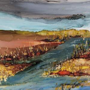 After the Rain, original alcohol ink landscape painting by Paulina Tokarski | Effusion Art Gallery + Cast Glass Studio, Invermere BC