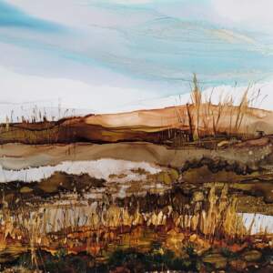 Autumn Whispers, original alcohol ink landscape painting by Paulina Tokarski | Effusion Art Gallery + Cast Glass Studio, Invermere BC