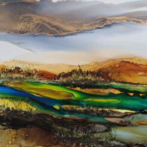 Autumn's Scent, original alcohol ink landscape painting by Paulina Tokarski | Effusion Art Gallery + Cast Glass Studio, Invermere BC