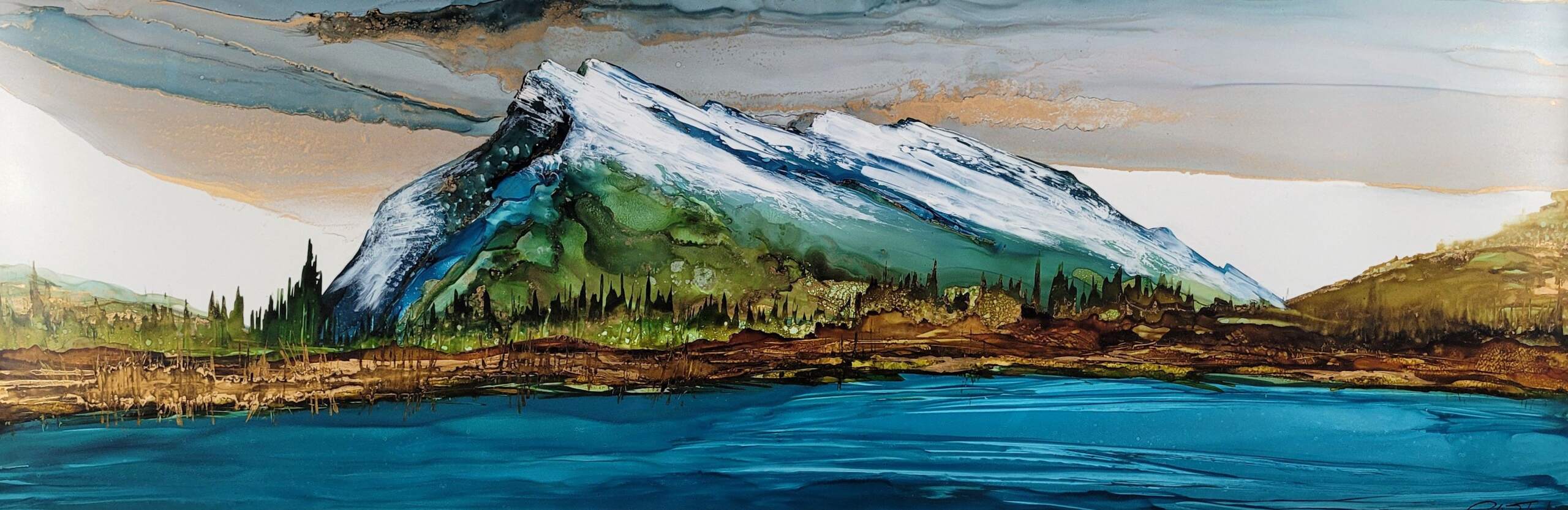 Before Winter Comes, original alcohol ink landscape painting by Paulina Tokarski | Effusion Art Gallery + Cast Glass Studio, Invermere BC