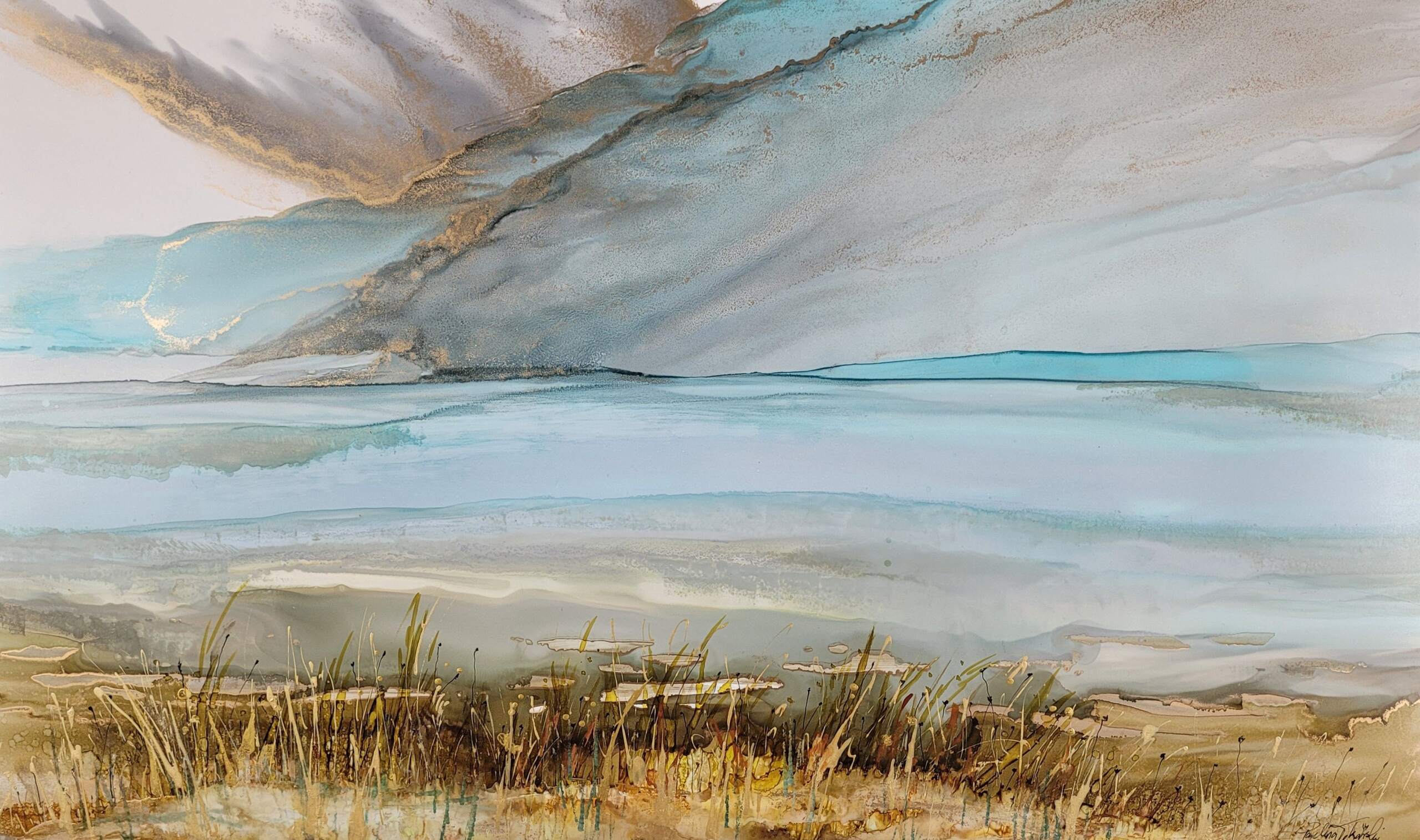 Breathing Space, original alcohol ink landscape painting by Paulina Tokarski | Effusion Art Gallery + Cast Glass Studio, Invermere BC