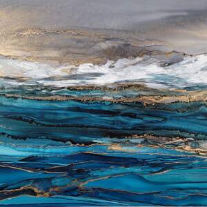 Dreaming of a Blissful Winter, original alcohol ink landscape painting by Paulina Tokarski | Effusion Art Gallery + Cast Glass Studio, Invermere BC
