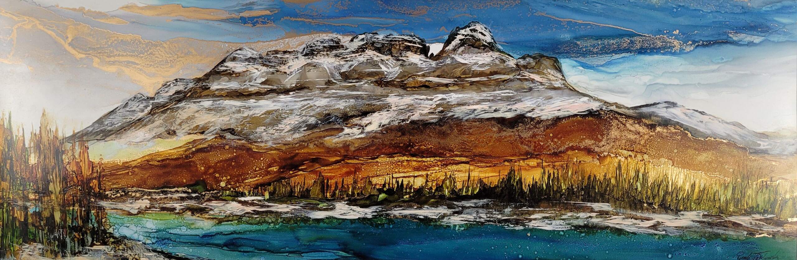 Elated November, original alcohol ink landscape painting by Paulina Tokarski | Effusion Art Gallery + Cast Glass Studio, Invermere BC