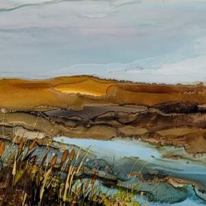 Joyous Morning, original alcohol ink landscape painting by Paulina Tokarski | Effusion Art Gallery + Cast Glass Studio, Invermere BC