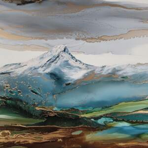 Keeper of the Valley, original alcohol ink landscape painting by Paulina Tokarski | Effusion Art Gallery + Cast Glass Studio, Invermere BC