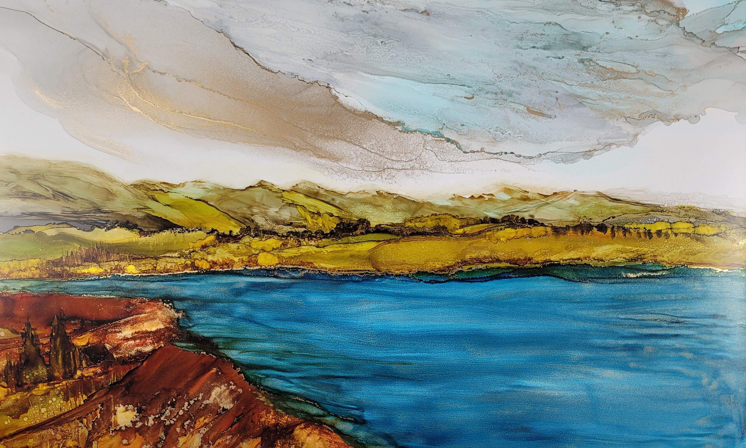 She is Calling My Name, original alcohol ink landscape painting by Paulina Tokarski | Effusion Art Gallery + Cast Glass Studio, Invermere BC