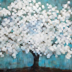 Blossoms Forever, acrylic tree painting by Connie Geerts | Effusion Art Gallery + Cast Glass Studio, Invermere BC