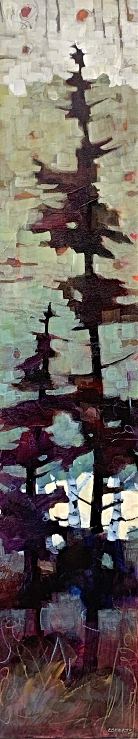 Still Growing, mixed media tree painting by Connie Geerts | Effusion Art Gallery + Cast Glass Studio, Invermere BC