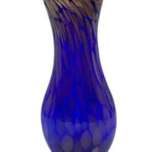 Gold Aventurine Vase 3, cobalt blue and rose gold blown glass vase by Hayden MacRae at Effusion Art Gallery in Invermere.