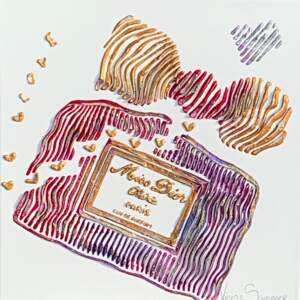 Miss Dior Cherie Love Explosion, 3-D perfume bottle painting by Virginie Schroeder | Effusion Art Gallery + Cast Glass Studio, Invermere BC