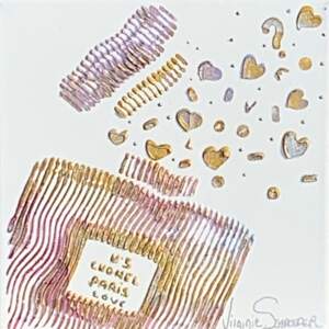 No5, Love, Paris, Chanel, 3-D perfume bottle painting by Virginie Schroeder | Effusion Art Gallery + Cast Glass Studio, Invermere BC