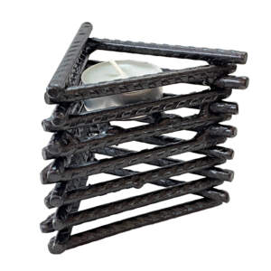 Mountain Tea Light Holder, reclaimed metal tea light holder and mountain sculpture by Wendy Stone at Effusion Art Gallery in Invermere.