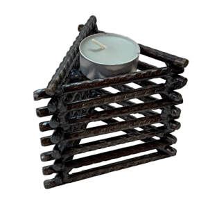 Mountain Tea Light Holder, reclaimed metal tea light holder and mountain sculpture by Wendy Stone at Effusion Art Gallery in Invermere.