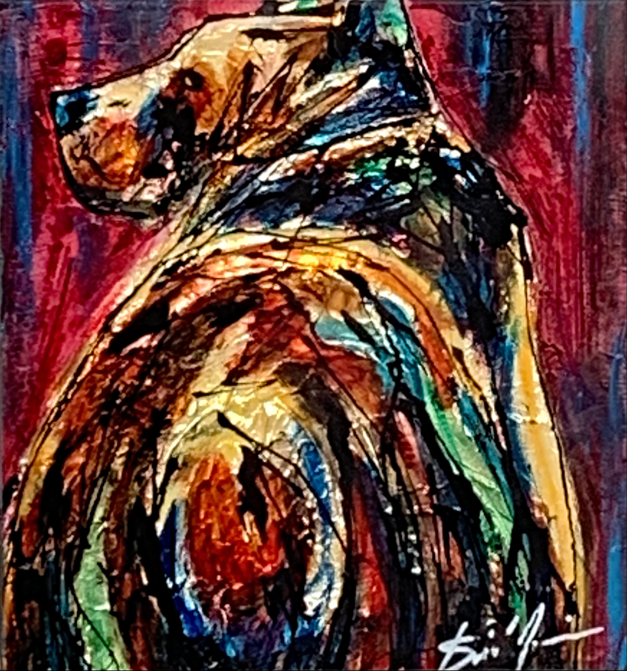 Better Side, mixed media bear painting by David Zimmerman | Effusion Art Gallery + Cast Glass Studio, Invermere BC
