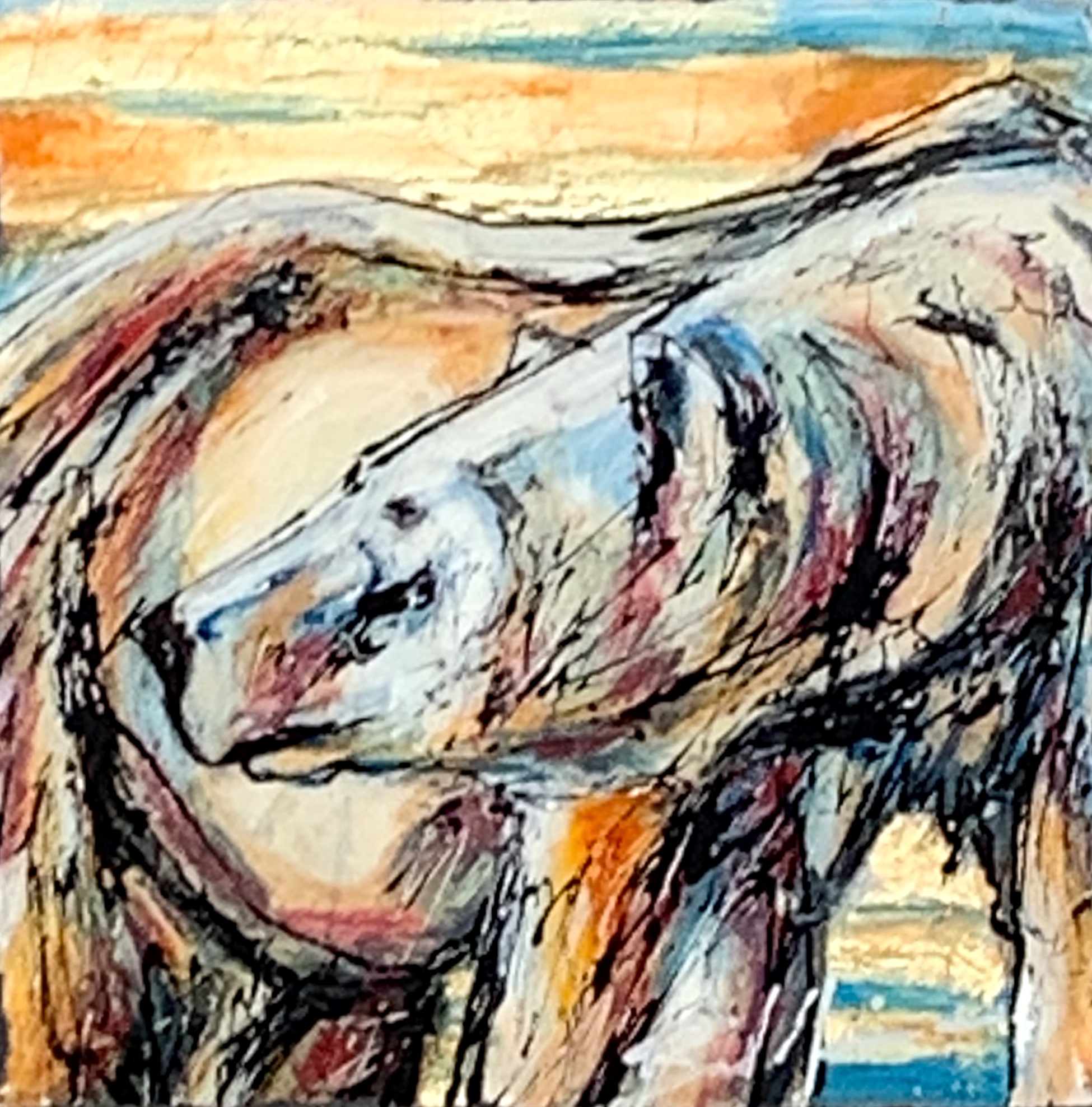 Canada 61, mixed media polar bear painting by David Zimmerman | Effusion Art Gallery + Cast Glass Studio, Invermere BC