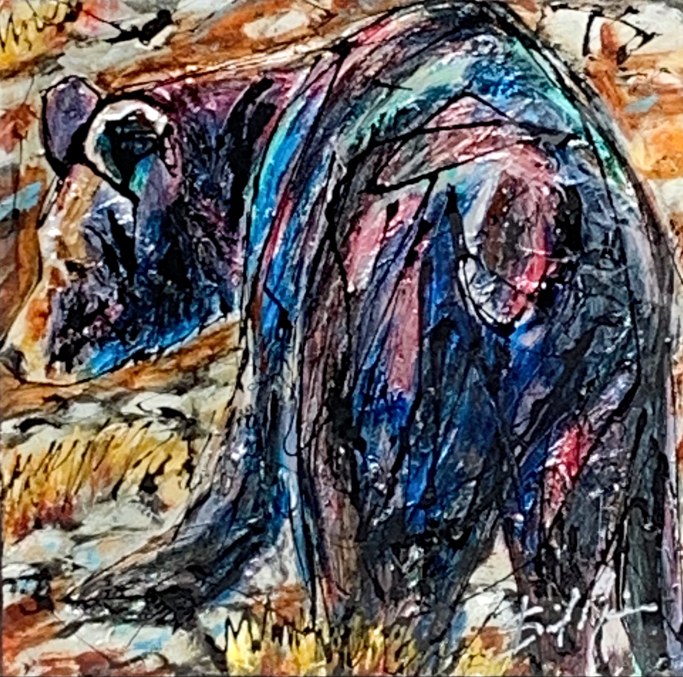 Mope, mixed media bear painting by David Zimmerman | Effusion Art Gallery + Cast Glass Studio, Invermere BC