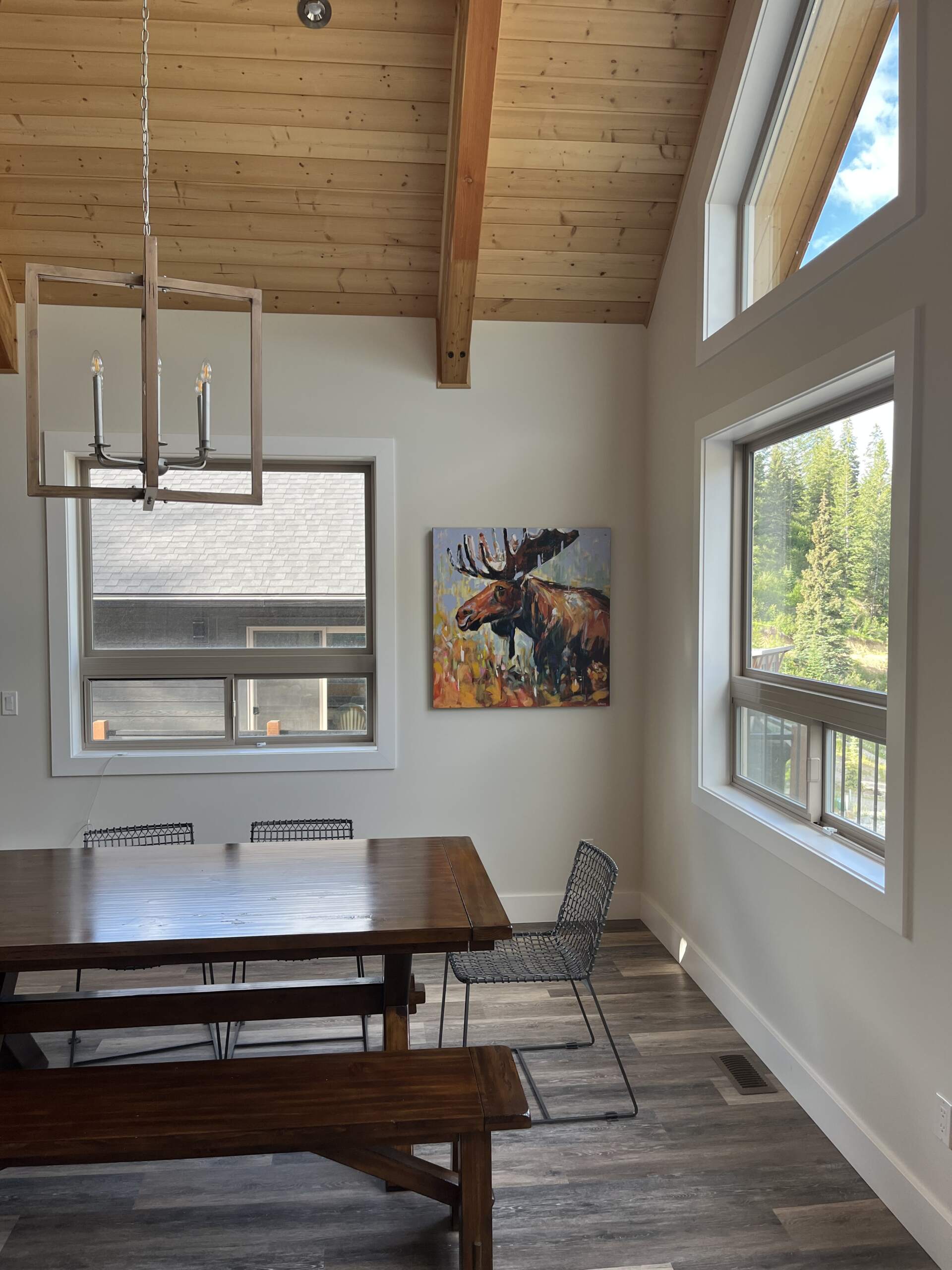 Moose 3, original moose painting by Verne Busby installed  in a dining room | Effusion Art Gallery in Invermere, BC